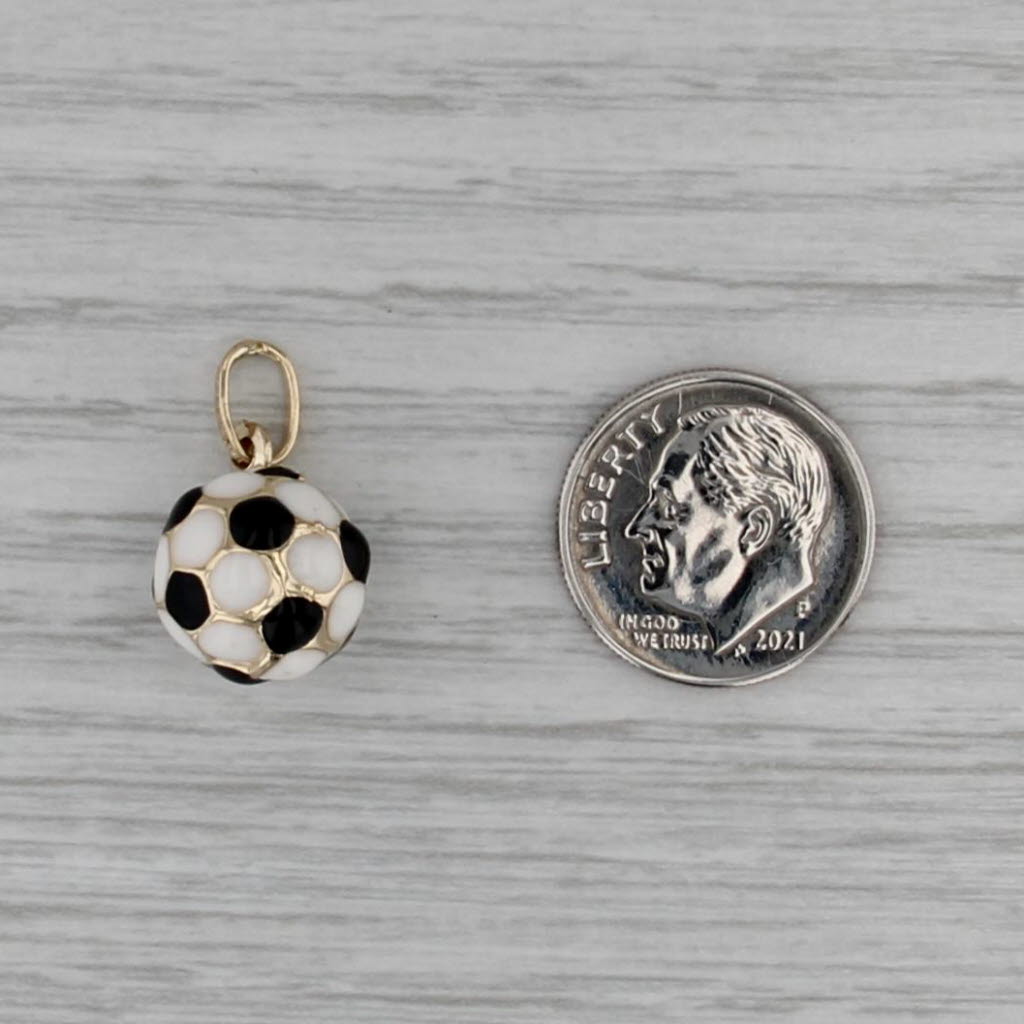 Small Soccer Ball Charm 14k Yellow Gold Enamel Pendant