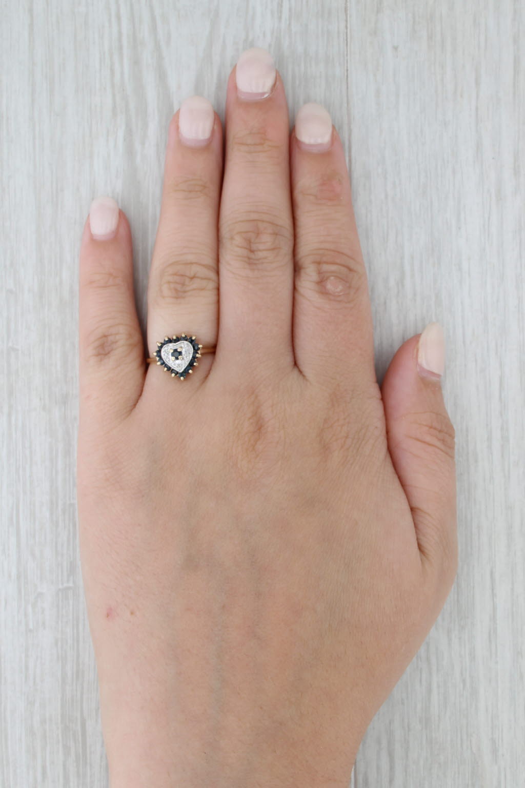 0.50ctw Blue Sapphire Diamond Heart Ring 10k Yellow Gold Size 6.5