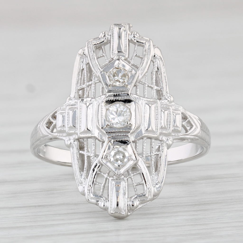 Light Gray Antique Diamond Filigree Ring 18k White Gold Size 6