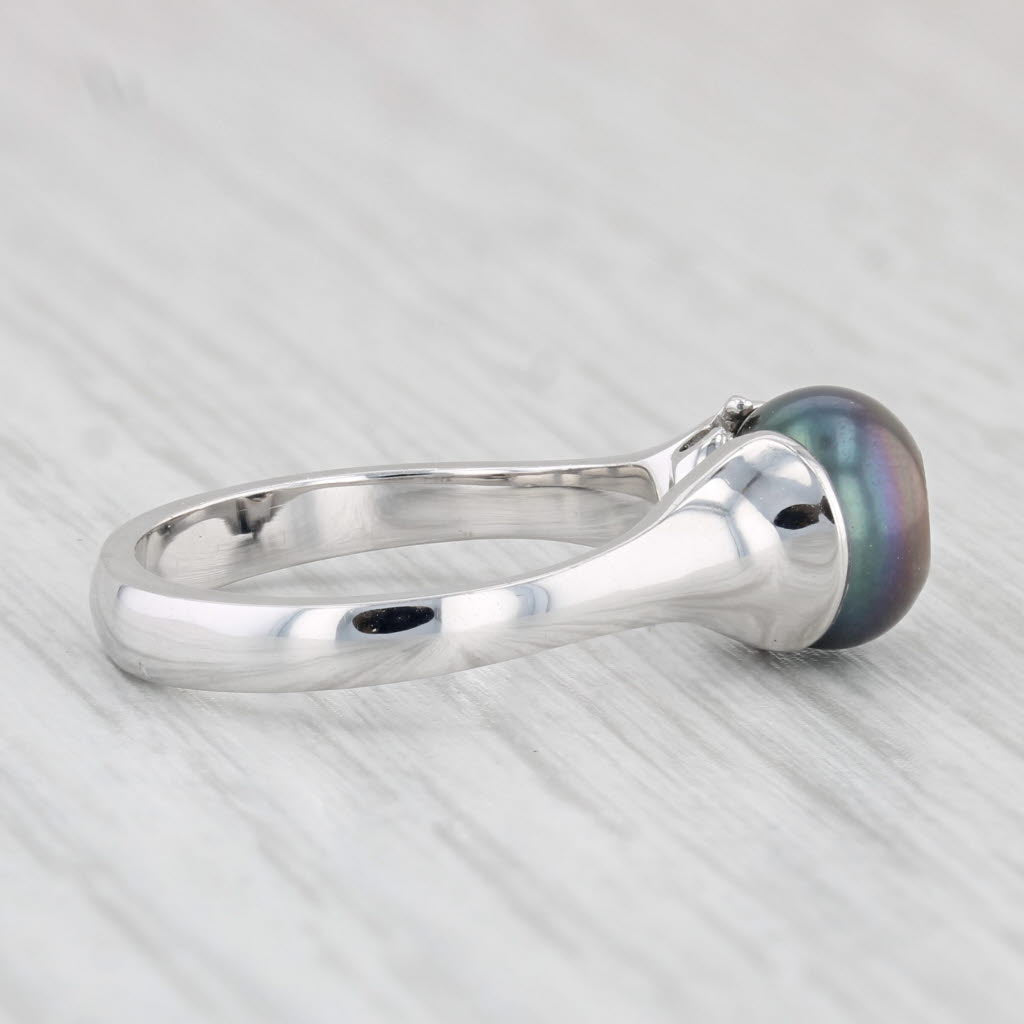 Light Gray New Galatea Cultured Black Pearl Diamond Ring 14k White Gold Size 6.25