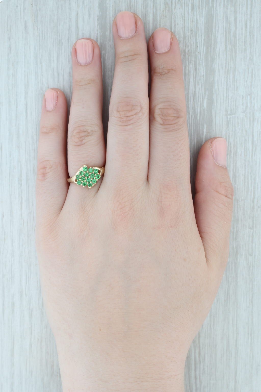 Gray 1ctw Tsavorite Green Garnet Cluster Ring 14k Yellow Gold Size 8.25
