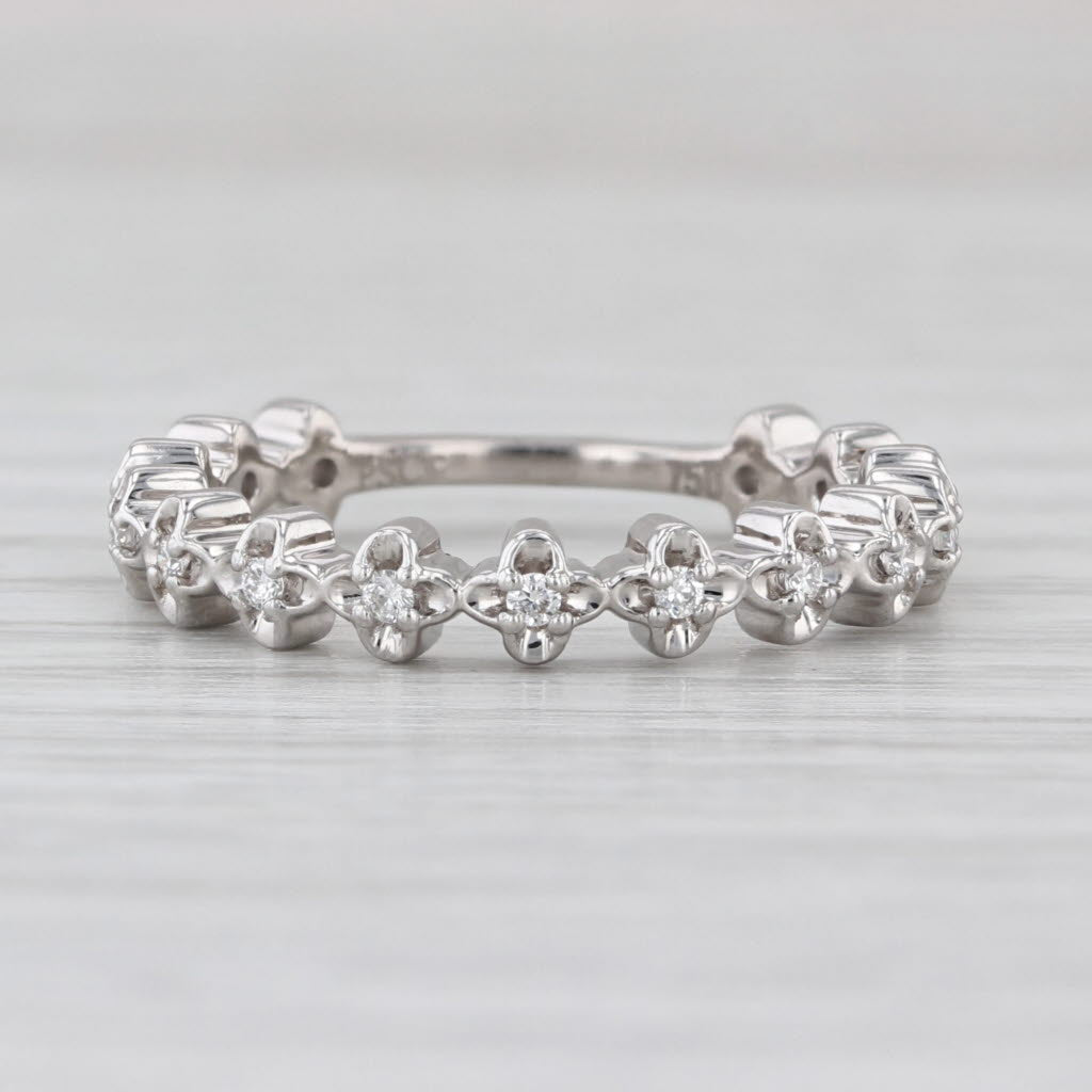 0.18ctw Diamond Wedding Anniversary Band 18k White Gold Stackable Size 6.5