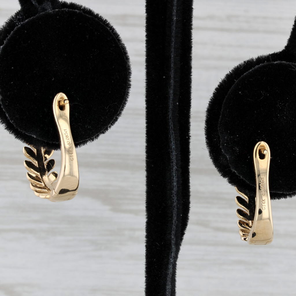 Gray New 0.17ctw Diamond Leaf Drop Earrings 14k Yellow Gold Hinged Snap Top