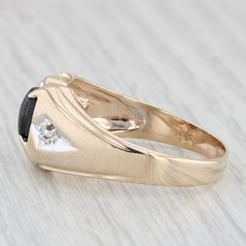 Light Gray Black Star Sapphire Diamond Men's Ring 10k Yellow Gold Size 12