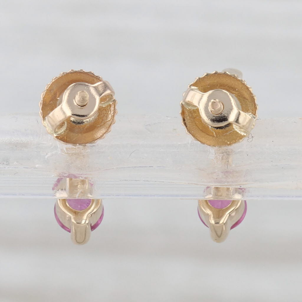 0.80ctw Pink Sapphire 3-Stone Journey Drop Earrings 14k Yellow Gold