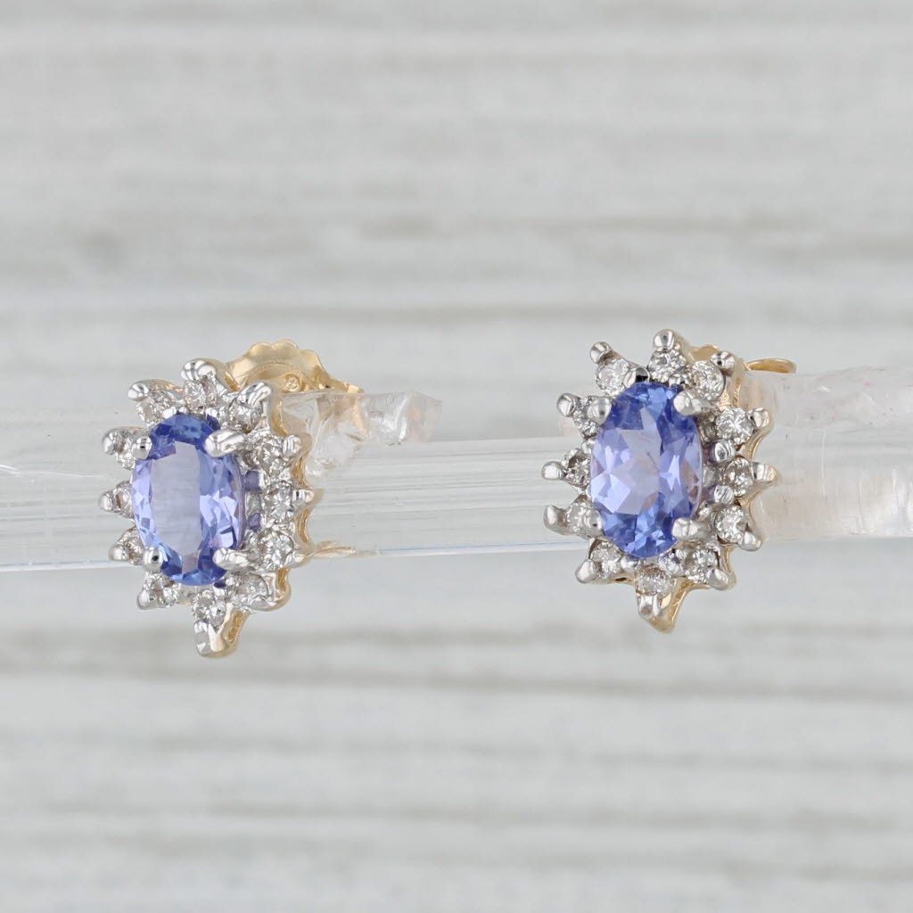 Gray 1.05ctw Tanzanite Diamond Halo Stud Earrings 14k Yellow Gold