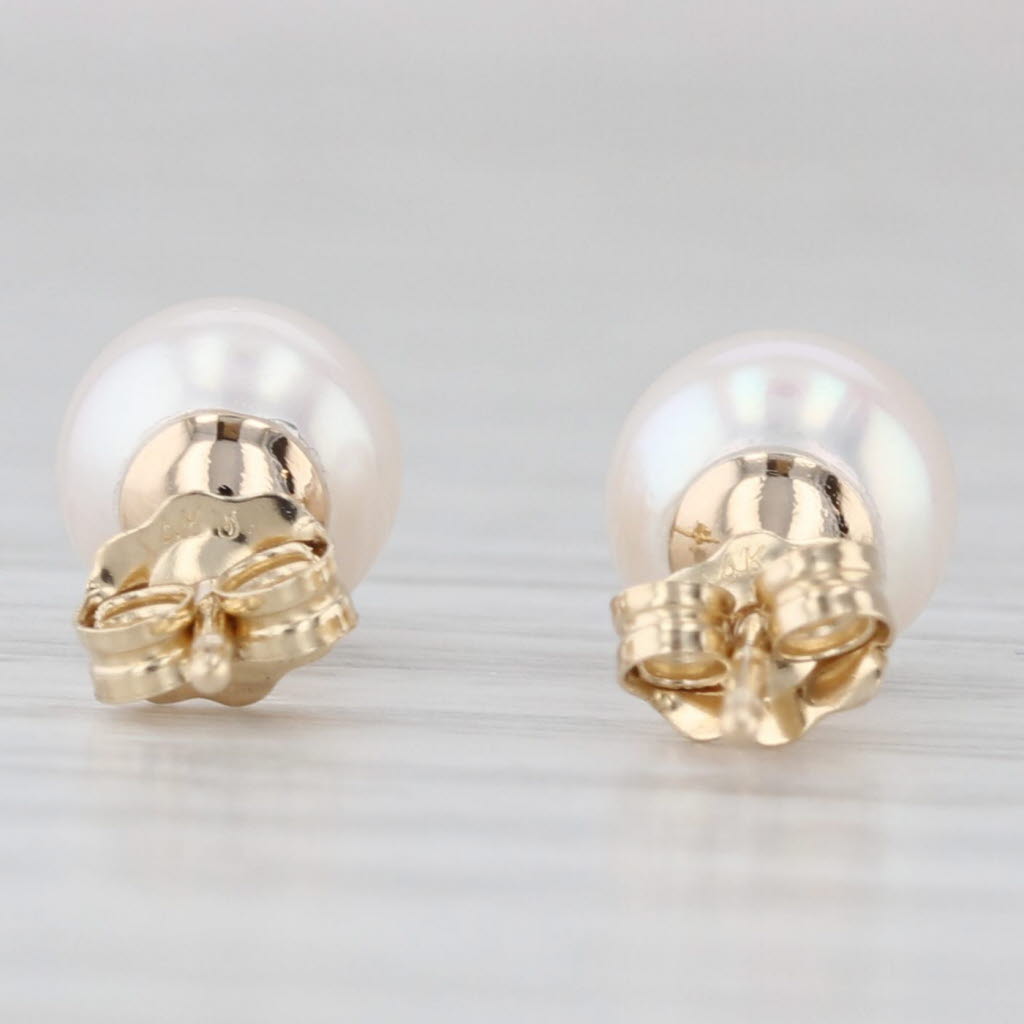 Light Gray Blue Lagoon Cultured Pearl Stud Earrings 14k Yellow Gold w/ Box