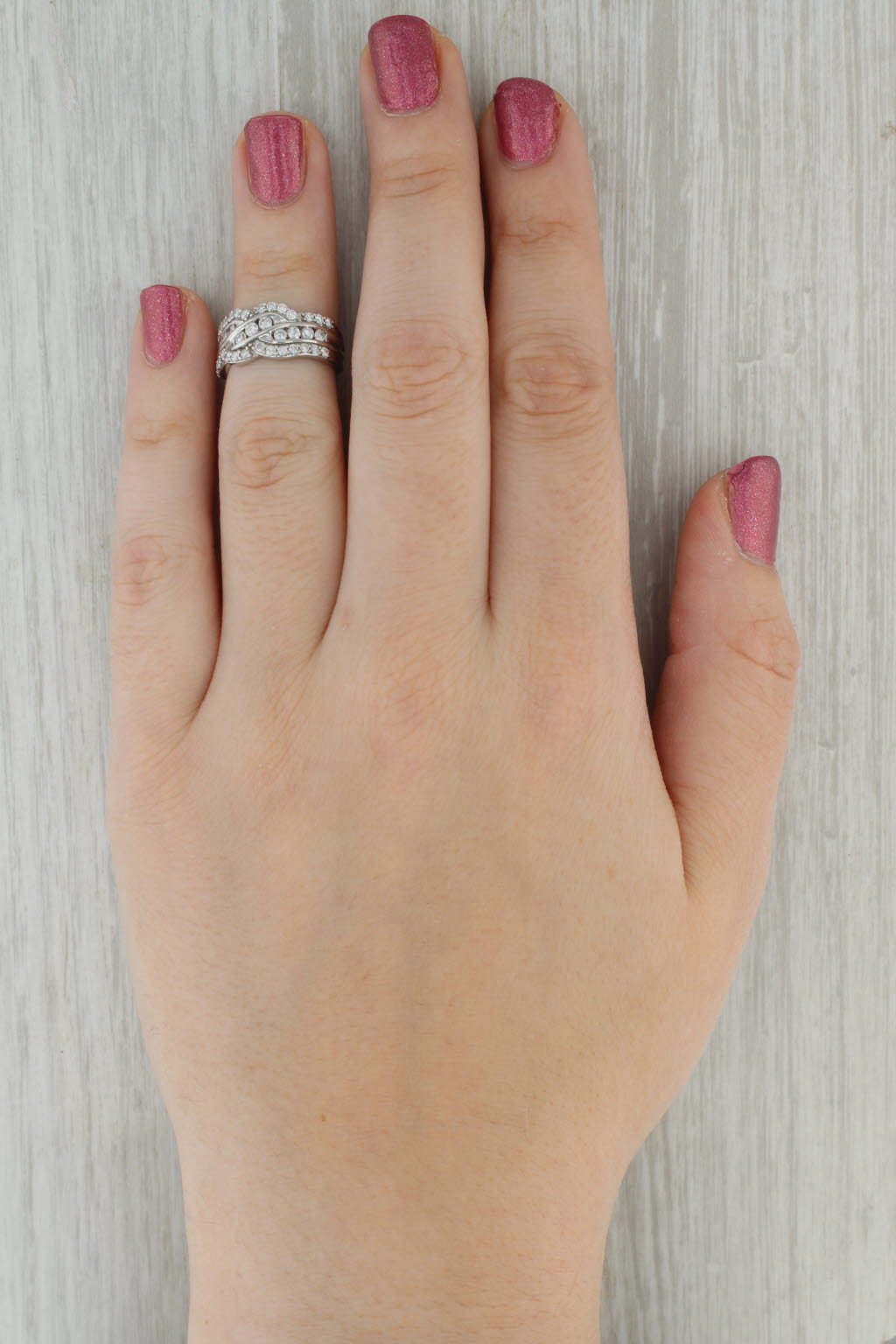 Rosy Brown 0.75ctw Diamond Woven Knot Ring 10k White Gold Size 5 With Certification
