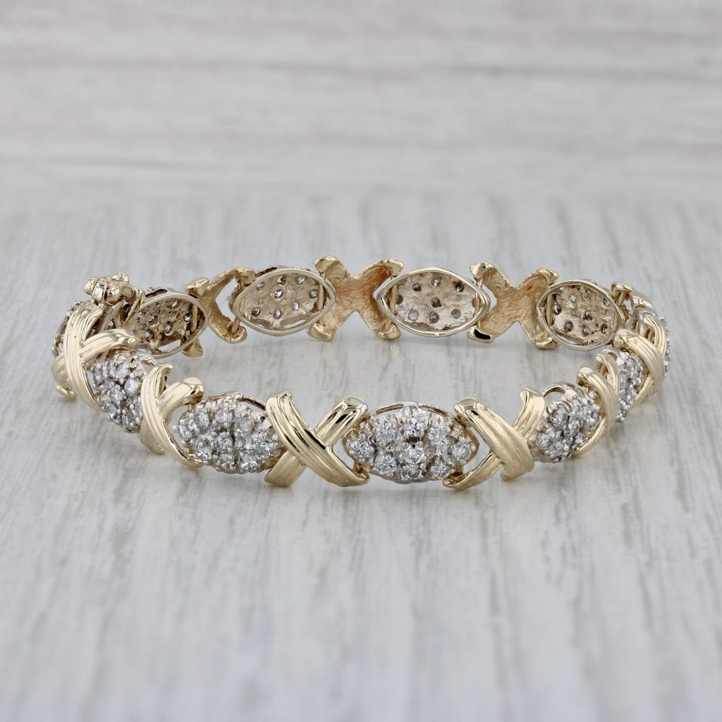 Gray 1.45ctw Diamond Cluster X Link Bracelet 14k Yellow Gold 6.75" 8.3mm