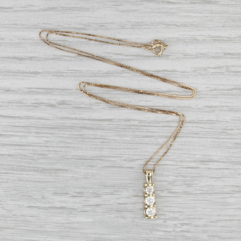 0.42ctw Diamond 3-Stone Journey Pendant Necklace 14k Gold 18.25" Box Chain