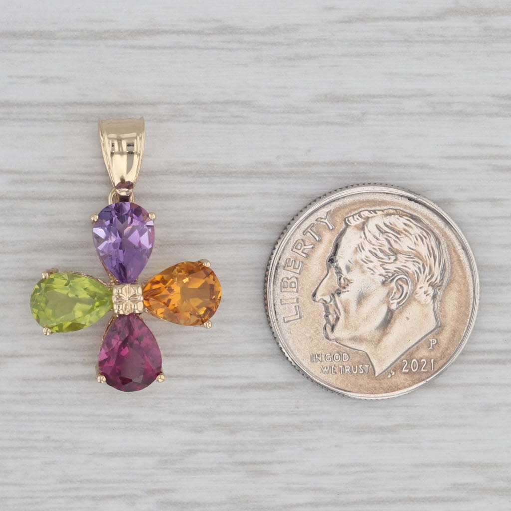 Gray 3.20ctw Gemstone Flower Pendant 14k Yellow Gold Amethyst Citrine Peridot Garnet