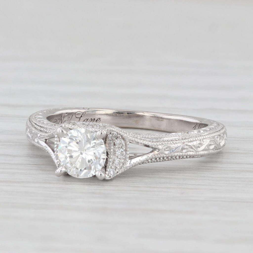 Light Gray Neil Lane 0.68ctw Round Diamond Engagement Ring 14k White Gold Cathedral GIA