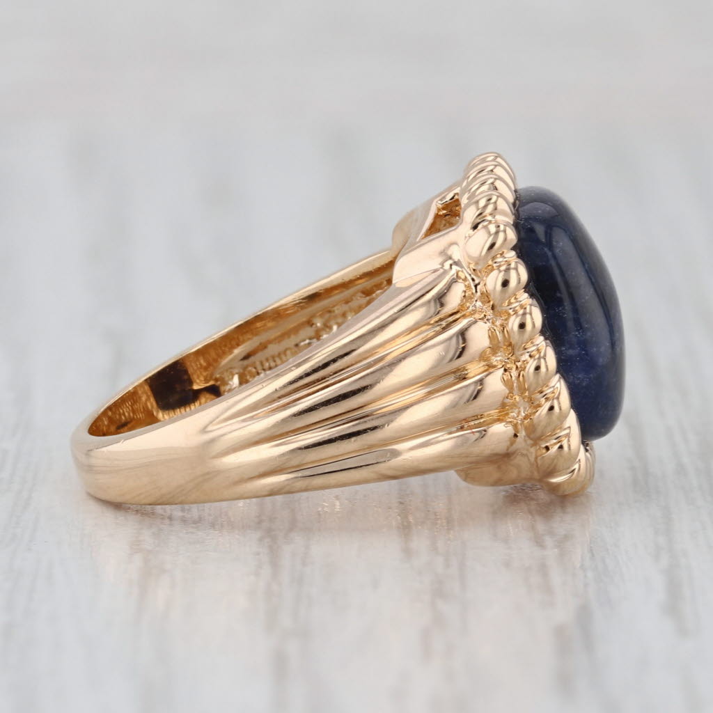 Blue Sodalite Cabochon Solitaire Ring Gold Plated Sterling Silver Size 6.75