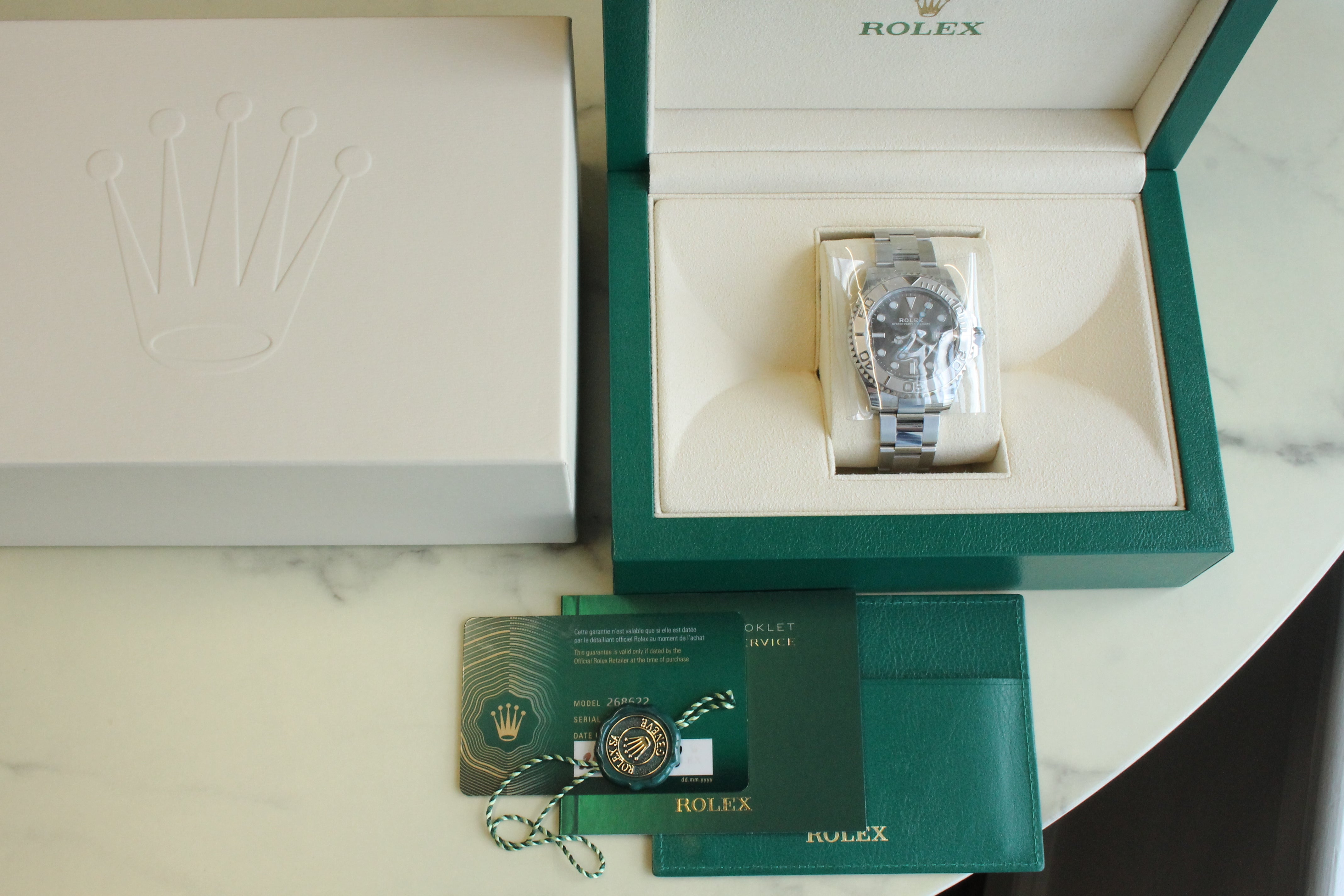 Gray 2023 Rolex Yachtmaster 37mm Rhodium 268622 Steel Platinum Watch Unworn Box Card