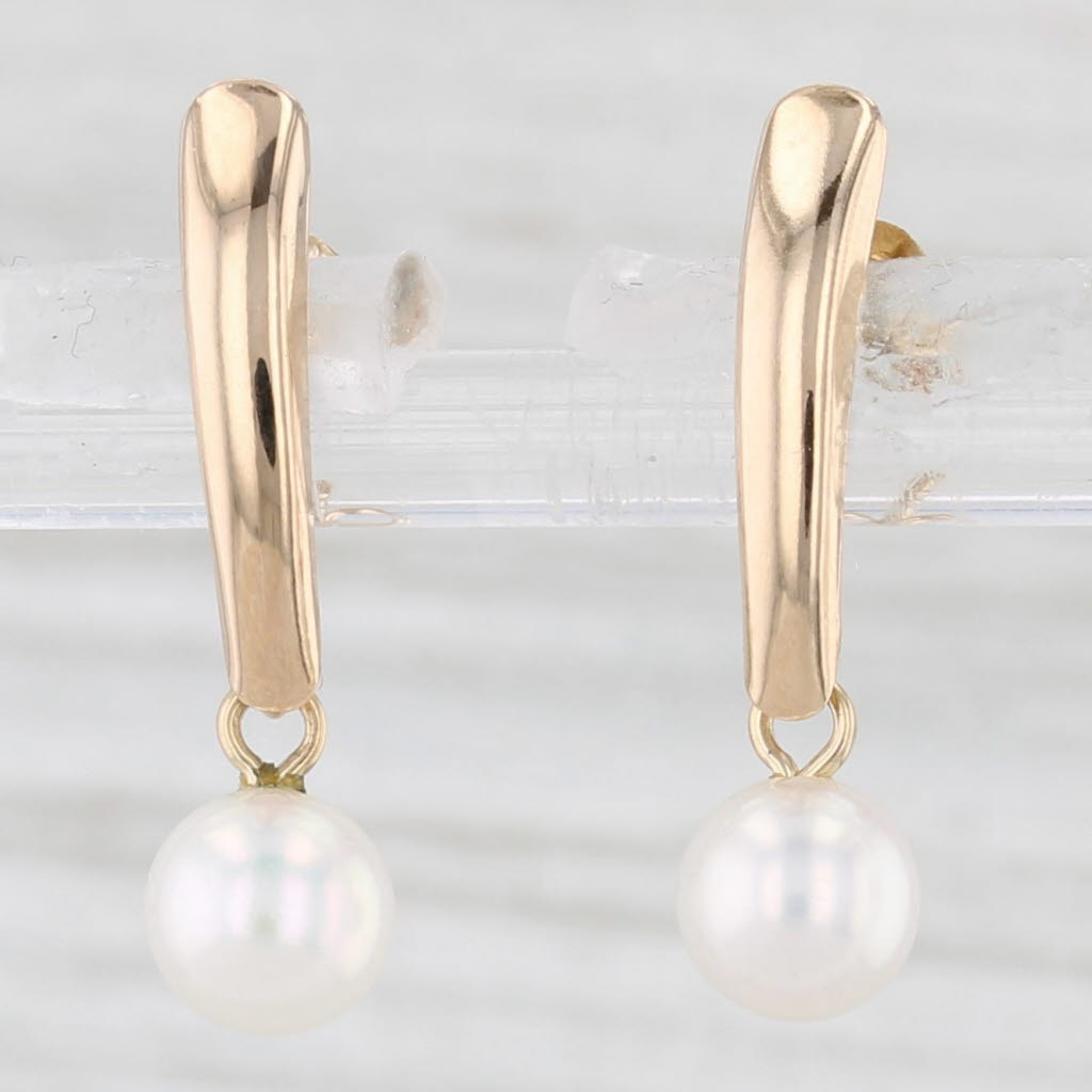 Light Gray Cultured Pearl Bead Dangle Earrings 14k Yellow Gold Pierced Drops