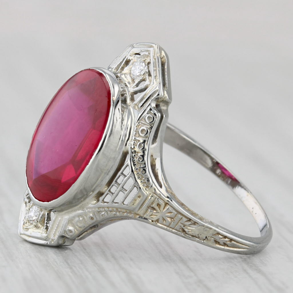 Gray Art Deco 5.23ctw Lab Created Ruby Diamond Ring 18k White Gold Size 6