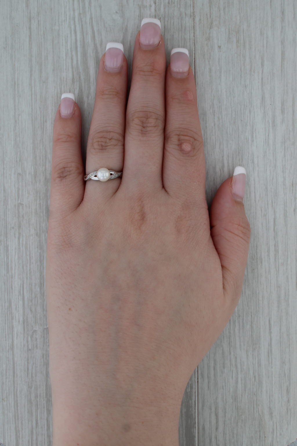 Cultured Pearl Diamond Ring 10k White Gold Size 7