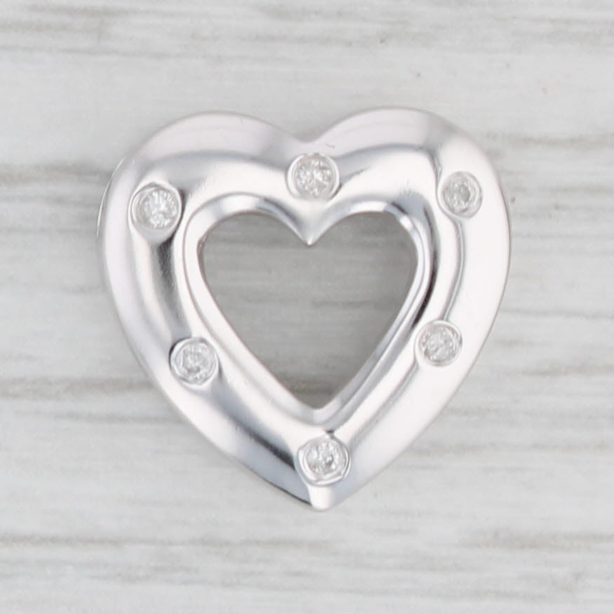 Light Gray Diamond Polka Dot Open Heart Pendant 14k White Gold Floating Drop