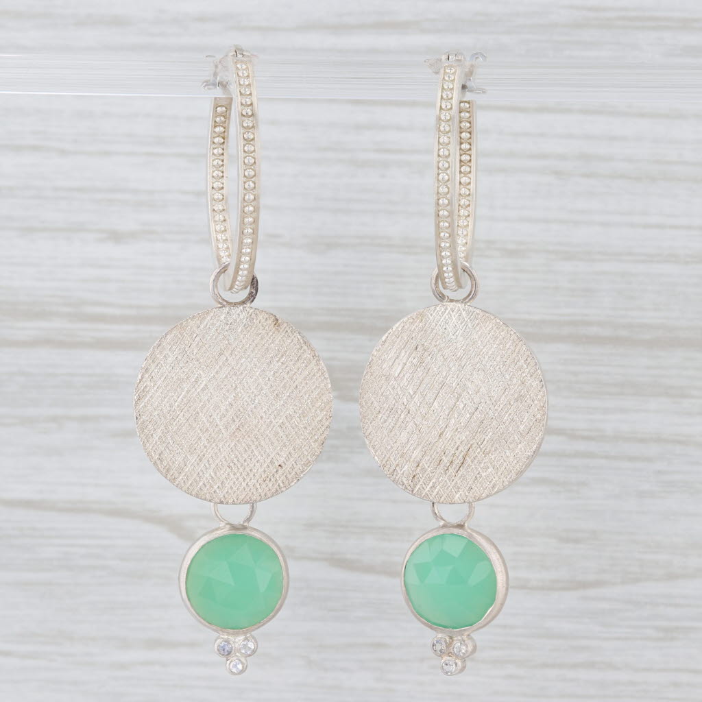 New Nina Nguyen Hoop Charms Earrings Green Chrysoprase Moonstone Sterling Silver