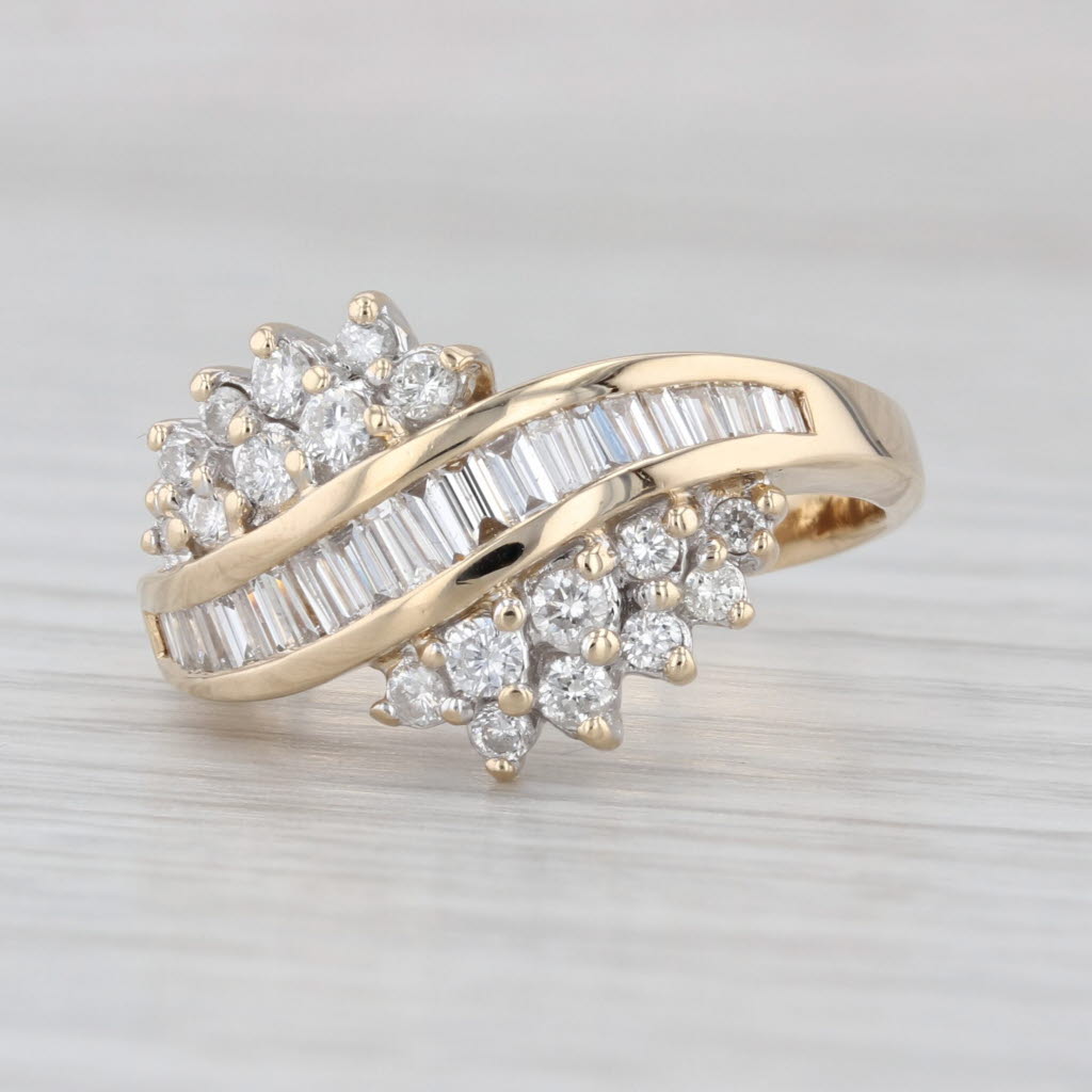 0.97ctw Diamond Cluster Bypass Ring 14k Yellow Gold Wedding Anniversary Size 8.5
