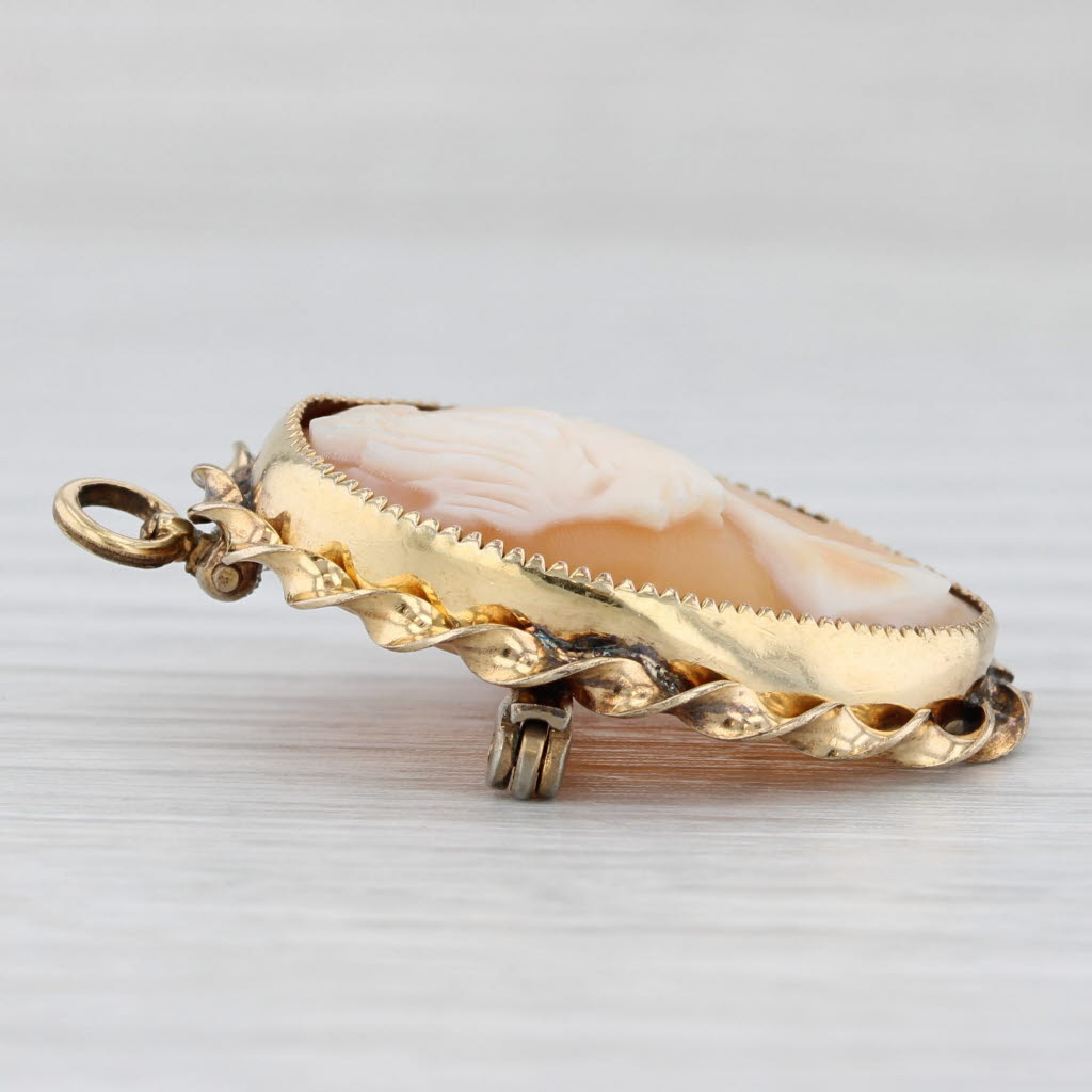 Light Gray Vintage Carved Shell Cameo Brooch Pendant Gold Filled Pin