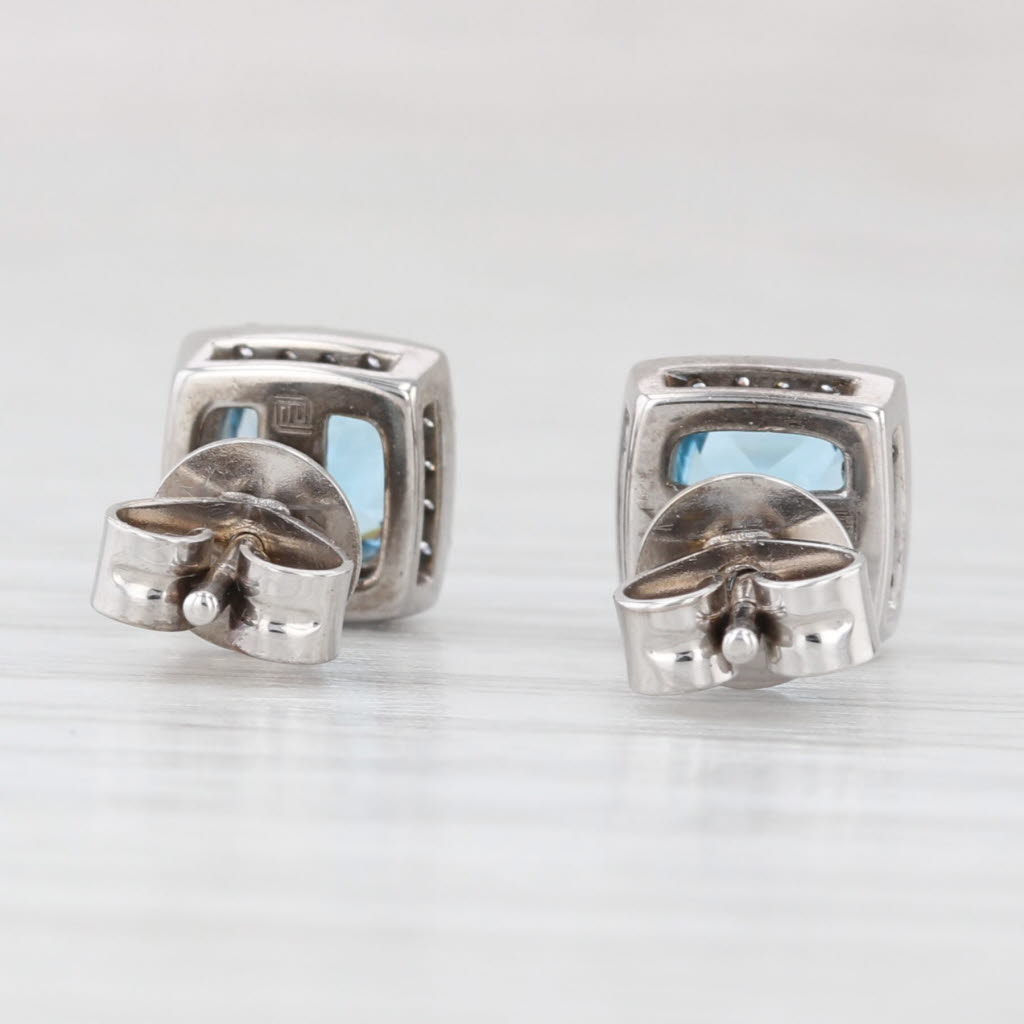Light Gray 1.76ctw Cushion Blue Topaz Diamond Halo Stud Earrings 14k White Gold
