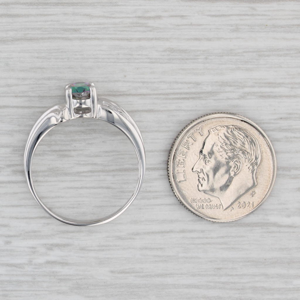 Gray 1.10ctw Mystic Topaz Cubic Zirconia Ring 10k White Gold Size 6.75 Oval Solitaire