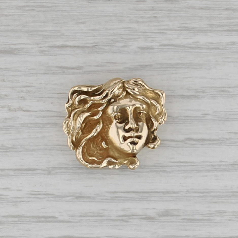Art Nouveau Slide Bracelet Necklace Charm Pendant 14k Yellow Gold Figural Face