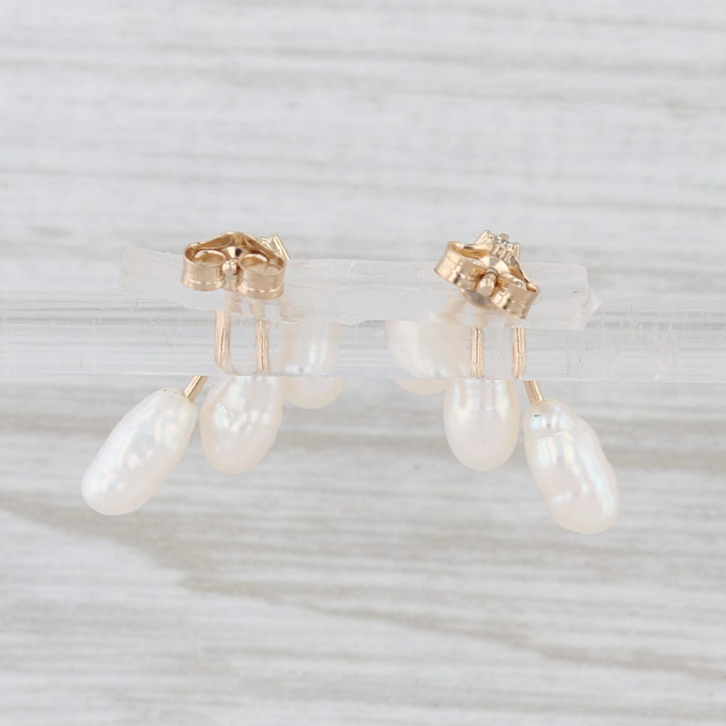 Freshwater Cultured Pearl Spray Ruby Earrings 14k Yellow Gold