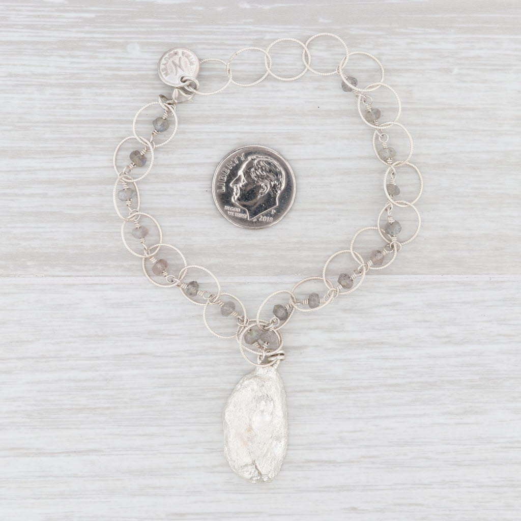 New Nina Wynn Charm Bracelet Druzy Geode Quartz Labradorite Bead 7.5" Sterling