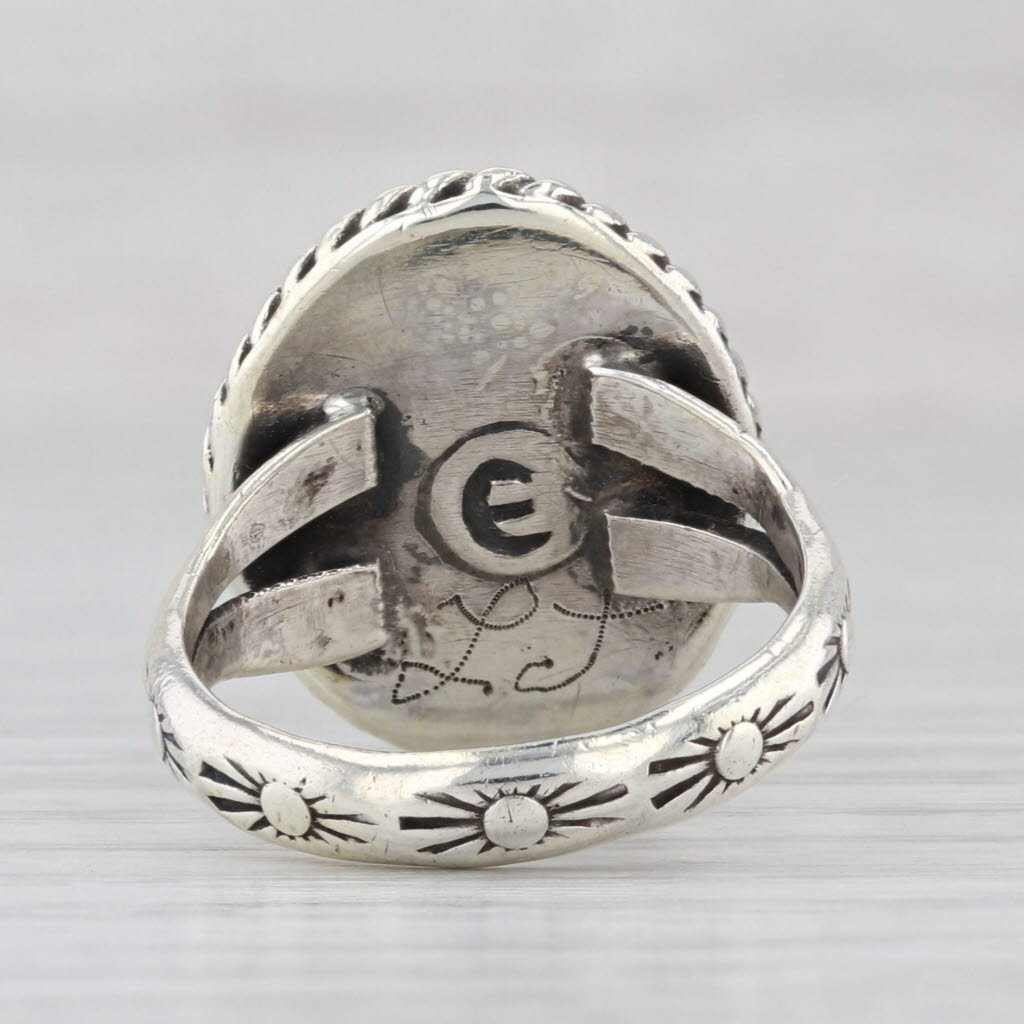 Oval Cabochon Turquoise Ring Sterling Silver Size 6.25 Stamped Native American