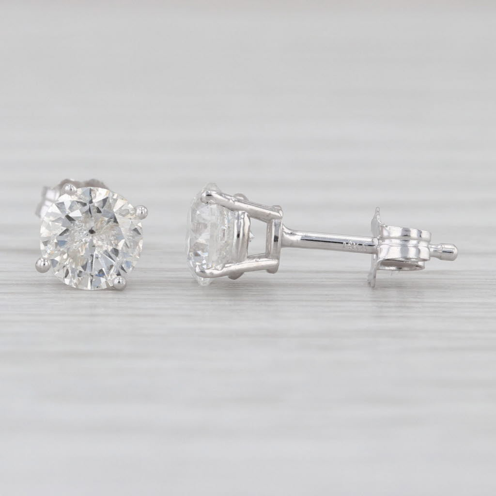 1.19ctw Diamond Stud Earrings 14k White Gold Round Solitaire Studs