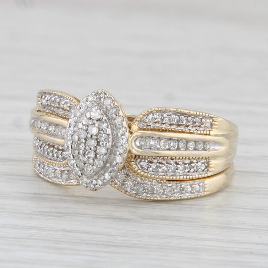 Light Gray 0.21ctw Diamond Halo Engagement Ring Wedding Band Bridal Set 10k Gold Size 8