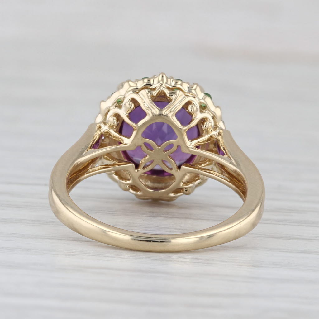 3.90ctw Amethyst Diamond Tsavorite Halo Ring 14k Yellow Gold Size 7.25