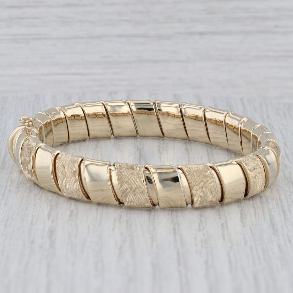 Gray Woven Bangle Bracelet 14k Yellow Gold 7.5" 11.3mm