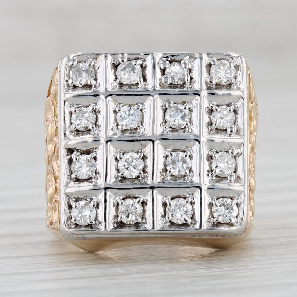 Gray 0.72ctw Diamond Ring 14k Gold Floral Cocktail Size 6