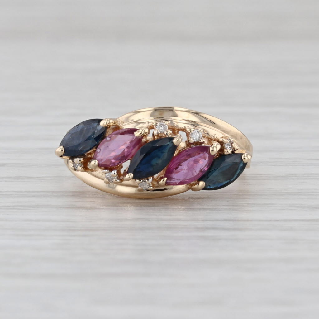 3.18ctw Blue Pink Sapphire Ring 14k Yellow Gold Size 5.75 Tiered 5-Stone