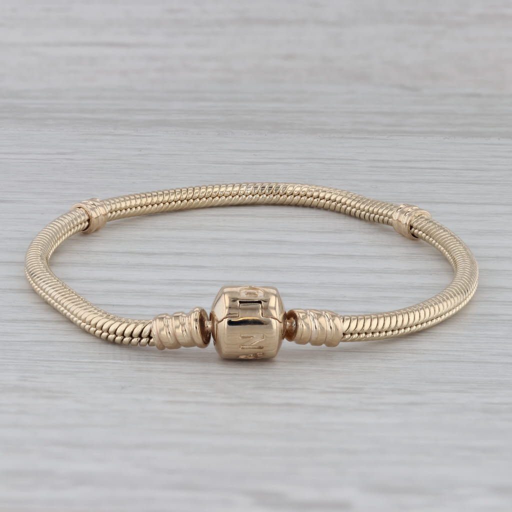Gray Pandora Moments Gold Clasp Charm Bracelet 550702 14k Yellow Gold 7.5" 19cm