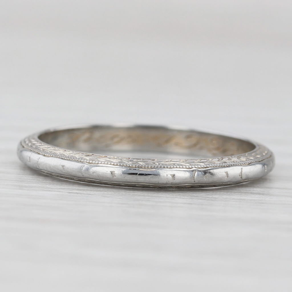 Light Gray Art Deco Wheat Pattern Wedding Band 18k White Gold Size 7 Stackable Ring