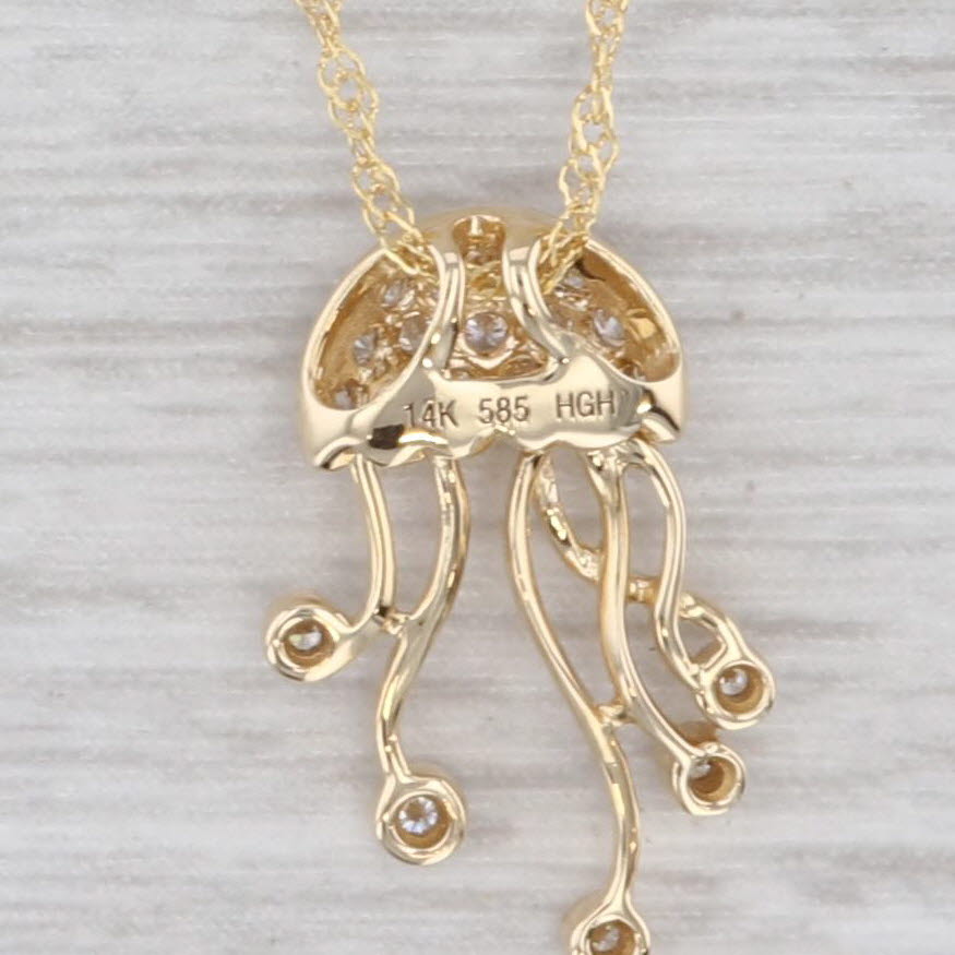 Light Gray New 0.13ctw Diamond Moving Jelly Fish Pendant Necklace 14k Yellow Gold 18"
