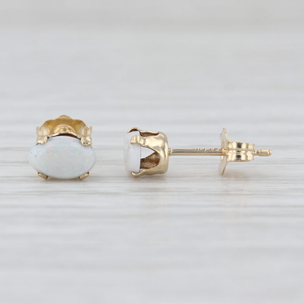 Oval Cabochon Opal Stud Earrings 14k Yellow Gold Solitaire Studs