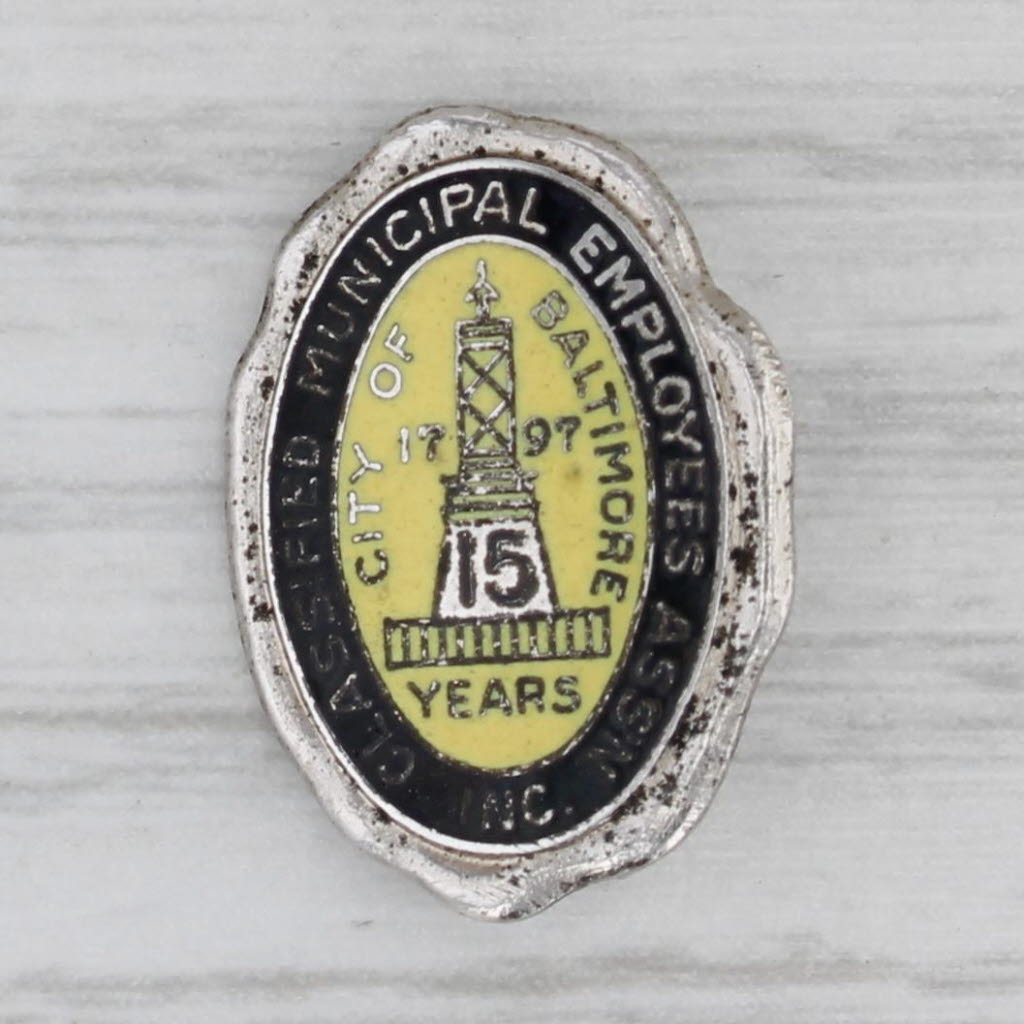 Gray Classified Municipal Employees Association 15 Year Service Pin Sterling Silver
