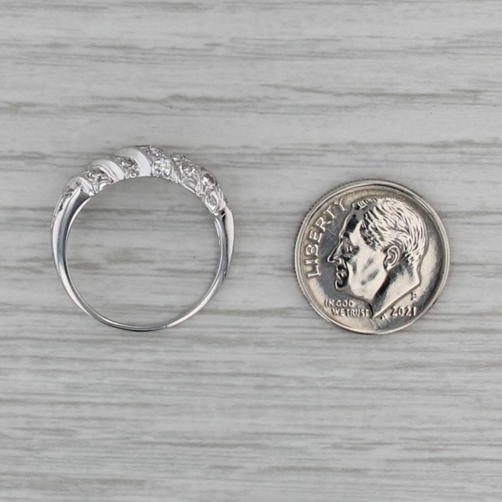 0.54ctw Scalloped Diamond Croissant Ring 14k White Gold Size 7 Bridal