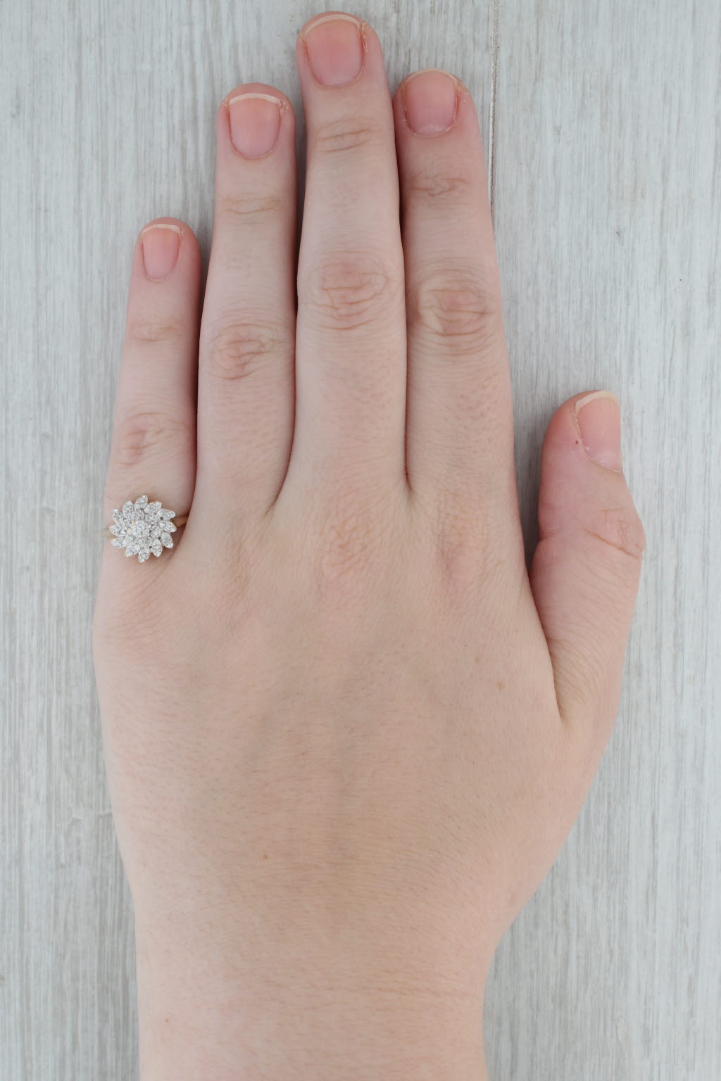 Dark Gray Diamond Flower Cluster Ring 10k Yellow White Gold Size 6.5
