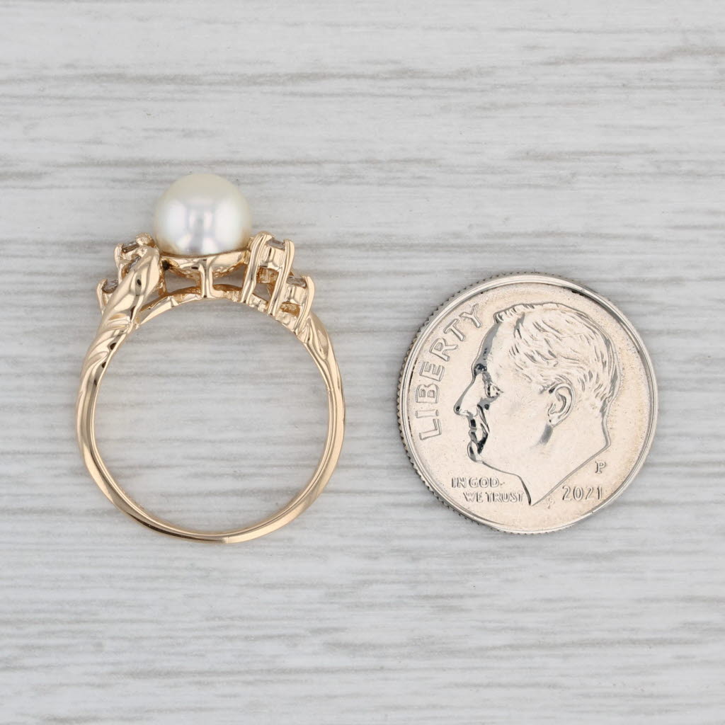 Gray Cultured Pearl Diamond Ring 14k Yellow Gold Size 4.75