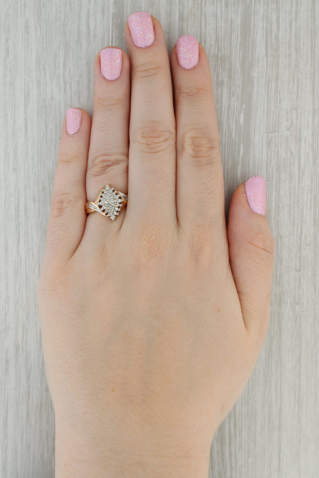 Dark Gray 0.43ctw Diamond Cluster Ring 10k Yellow Gold Size 7.5