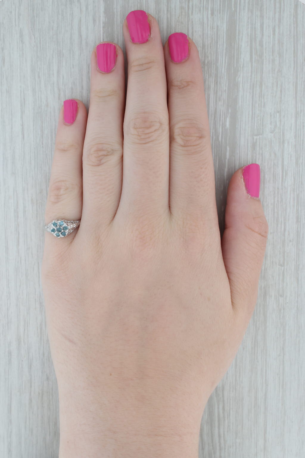 Gray 0.25ctw Blue Diamond Cluster Flower Ring 10k White Gold Size 6 Floral Openwork