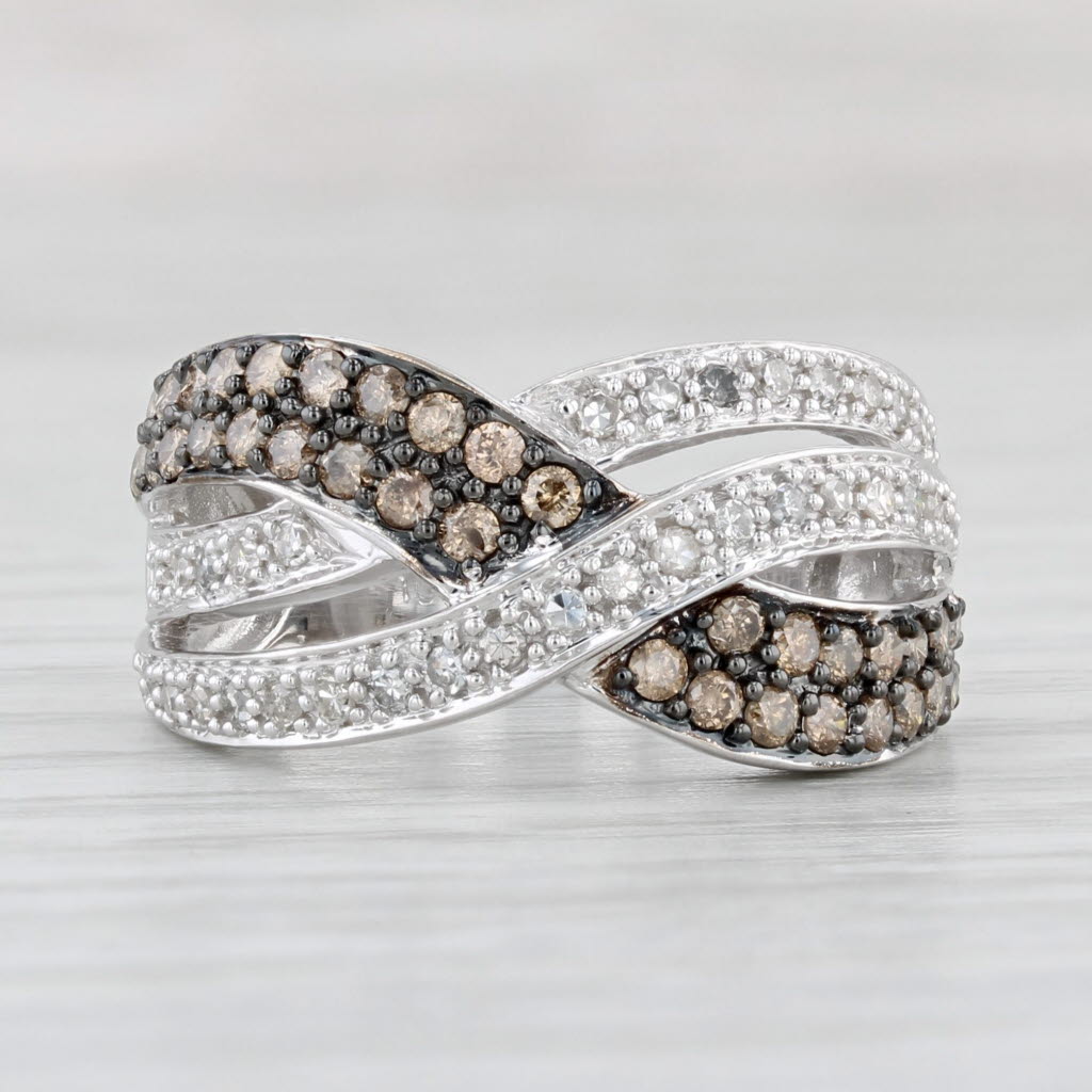 Light Gray 0.80ctw Brown White Diamond Crossover Ring 10k White Gold Size 6.25