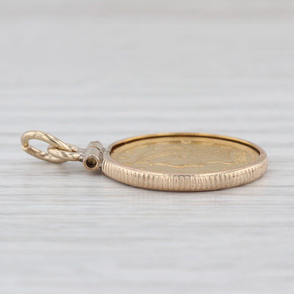 1851 1/20 oz American Gold Eagle Coin Pendant 14k 900 Gold 2.5 Dollar Liberty