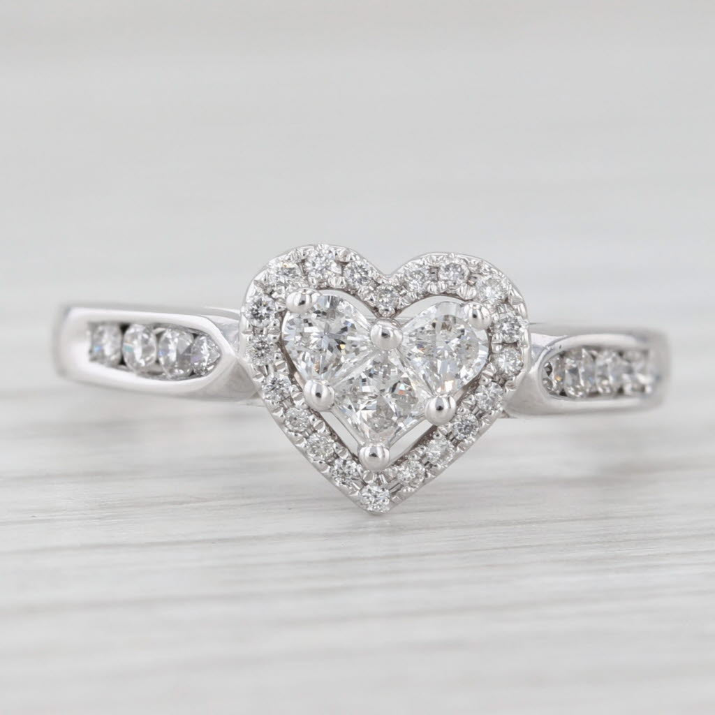 Light Gray 0.51ctw Diamond Heart Halo Engagement Ring 14k White Gold Size 7
